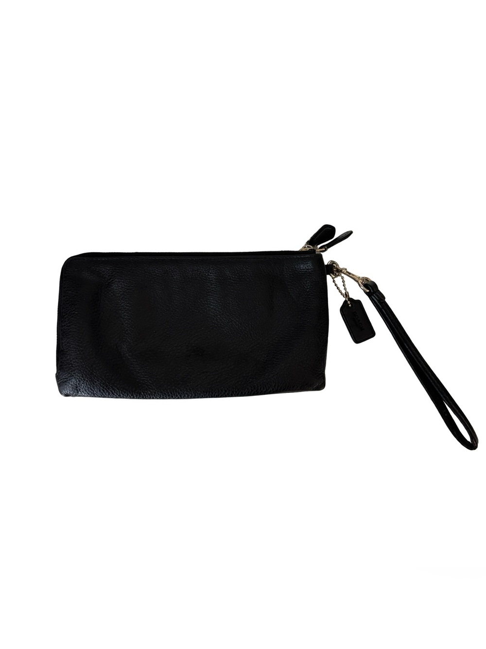 Coach Black Pebbled Leather Wristlet Clutch Double Zipper